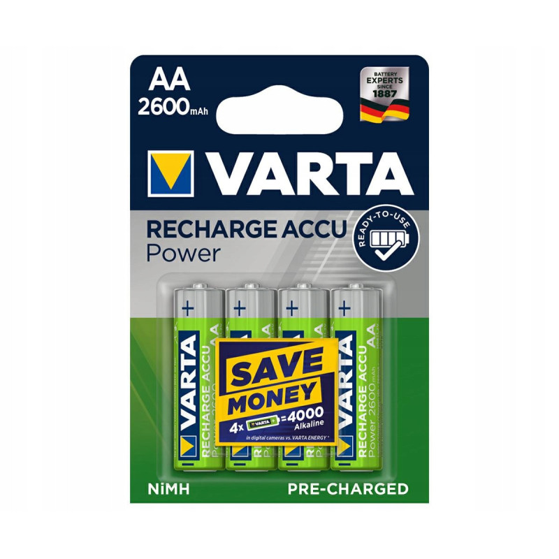 VARTA AA - BATERIE AKUMULATORKI NiMH | LR06 | R6 | 1.2V | 2600mAh | 4 SZTUKI