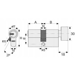 ABUS KD10 + KD10 NP 35G/45G - KOMPLET WKŁADEK Z GAŁKĄ | NIKIEL | 5 KLUCZY