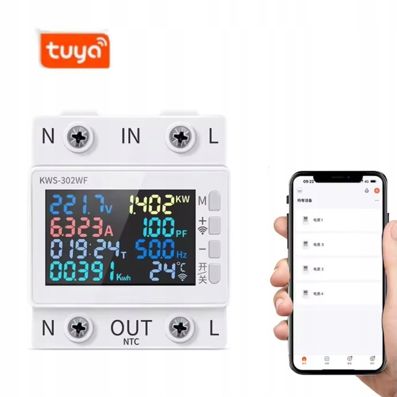 eKluczyki - INTELIGENTNY LICZNIK ENERGII | WATOMIERZ | PRZEKAŹNIK PRĄDU 63A | LCD | TUYA | Wi-Fi